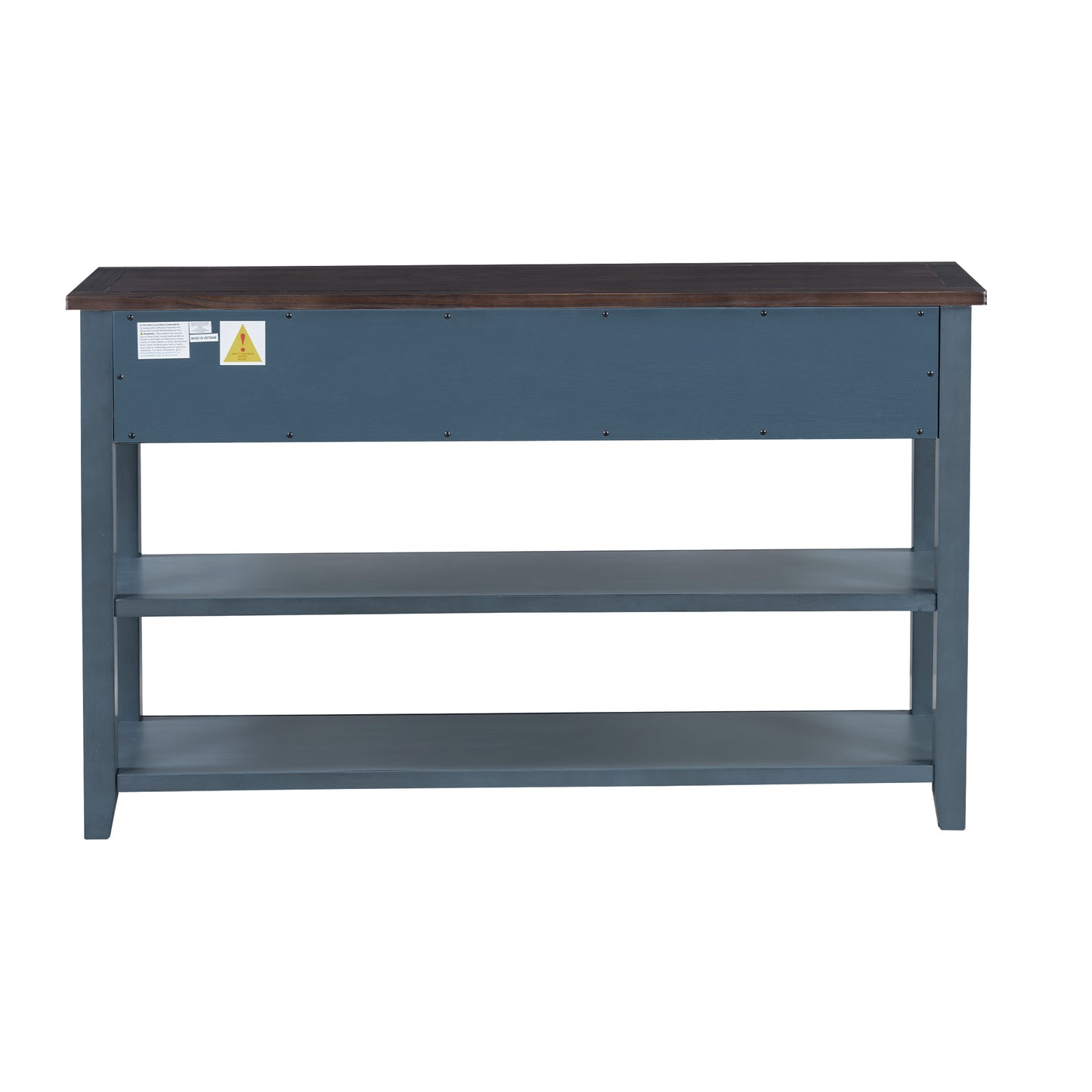 TREXM Retro Design Console Table with Two Open Shelves, Pine Solid Wood Frame and Legs for Living Room (Antique Navy+Espresso)