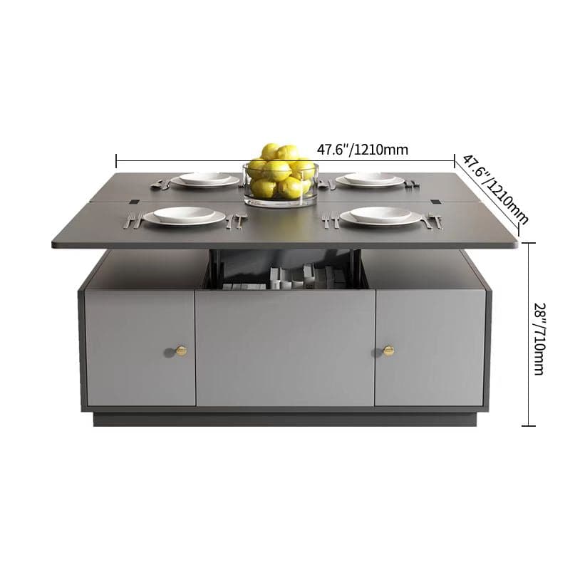 Modern Gray Multifunctional Square Lift-top Coffee Table with Storage
