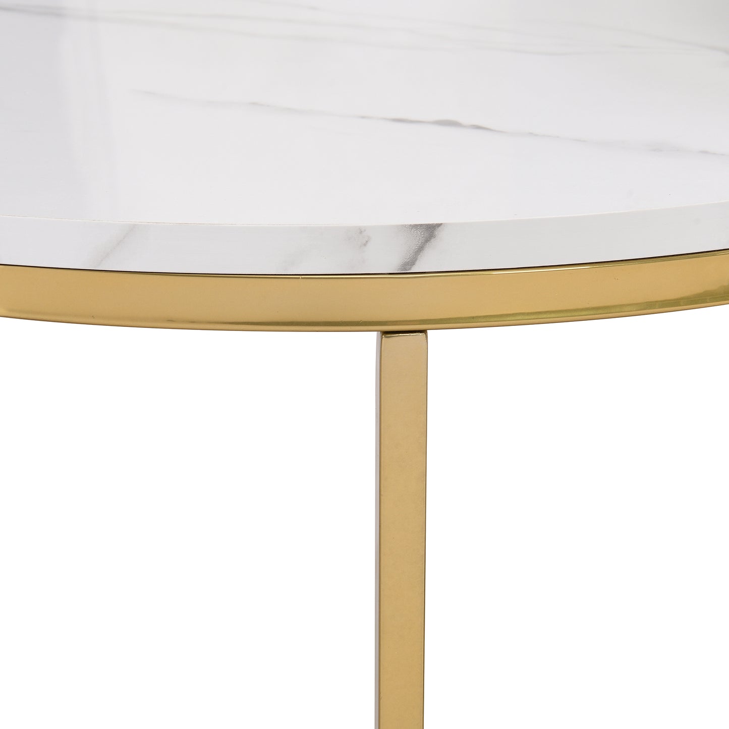 Modern Round Nesting Coffee Table Set 2-Piece White & Marbling Top Gold Base