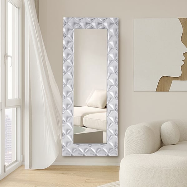 Grand miroir mural rectangulaire moderne sur toute la longueur, 20x47 pouces, décoration artistique avec cadre argenté 3D