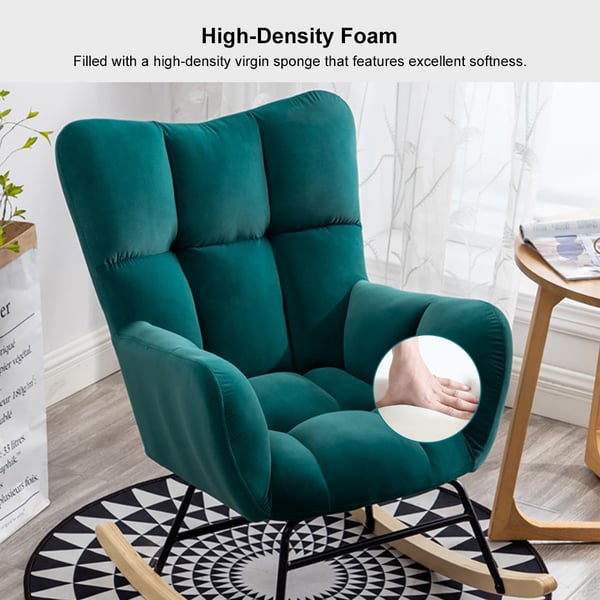 Modern Green Accent Chair with Tufted Upholstered Velvet Rocking