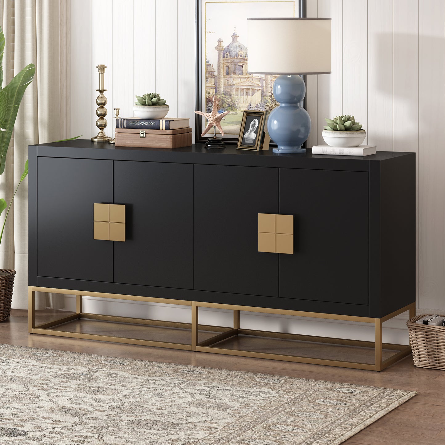 U_Style  Light Luxury Designed Cabinet with Unique Support Legs and Adjustable Shelves, Suitable for Living Rooms, Corridors, and Study Rooms.