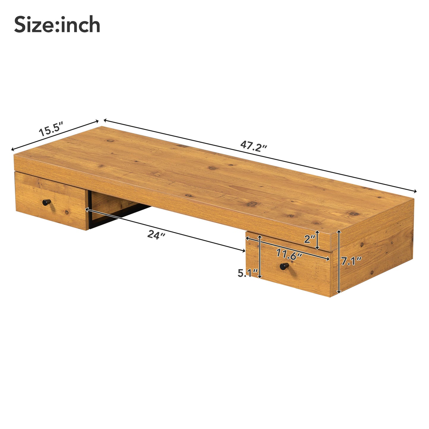 47.2" Modern Wall-Mounted Vanity Desk - Natural Floating Shelf with Drawers, Versatile Dressing and Computer Table for Home Office