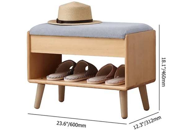 Banc d'entrée rabattable gris avec étagère à chaussures rembourrée moderne de 23,6 po avec rangement ouvert