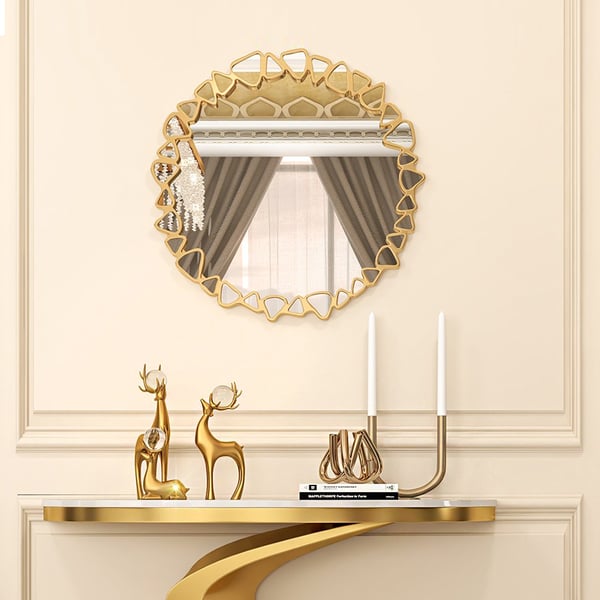 Grand miroir mural rond en galets dorés, 23.6 pouces, décor moderne avec cadre géométrique pour salon