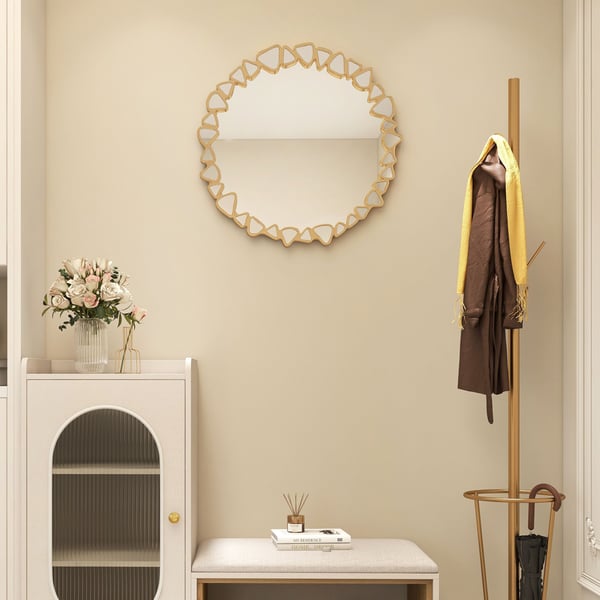 23.6" Modern Large Gold Round Pebble Wall Mirror Decor with Geometric Frame Living Room