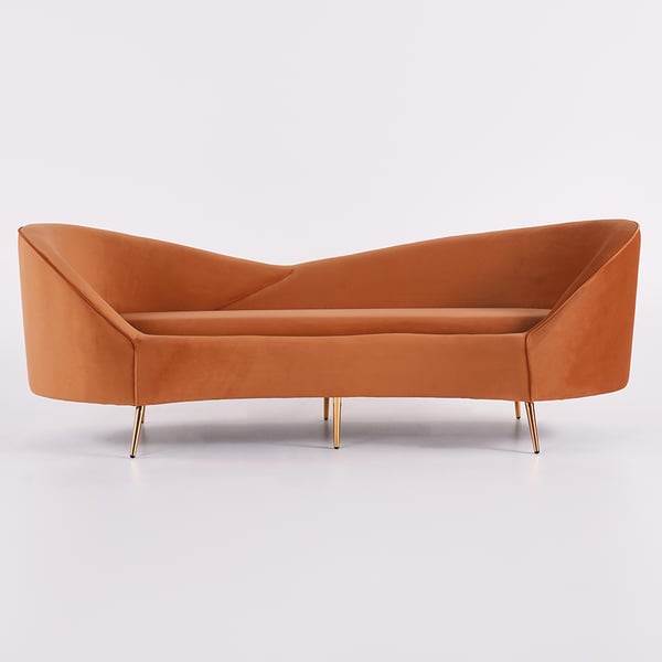 92.9 Inch Modern Orange Velvet Upholstered Large 3-Seater Curved Sofa