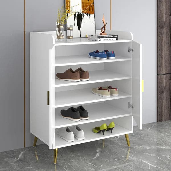 Nordic White Shoe Cabinet 5 Shelves Entryway Shoe Cabinet