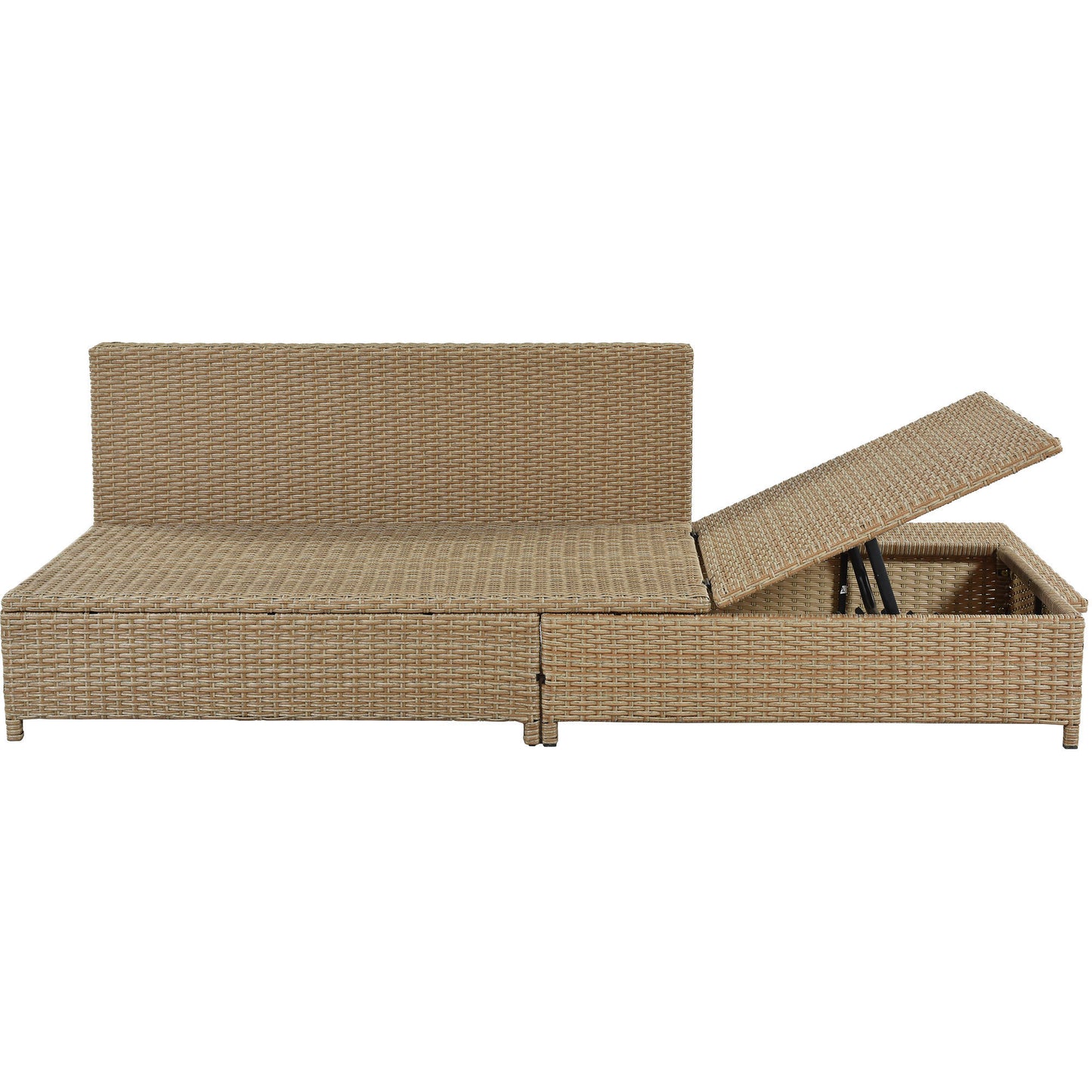 TOPMAX Ensemble de canapé 3 pièces en rotin pour patio, ensemble sectionnel en osier PE résistant aux intempéries, avec cadre de chaise longue réglable et table en verre trempé, marron naturel + coussin beige