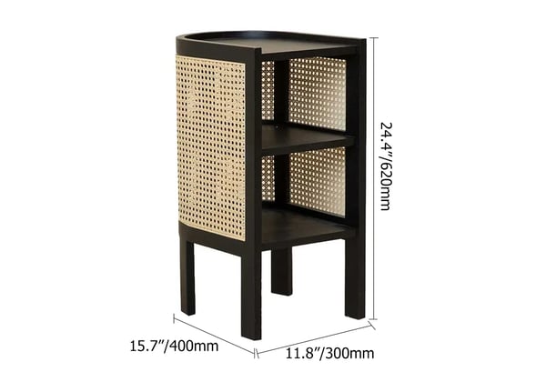 24 Inches Black Nightstand Semi-Circle Rattan Bedside Table with 1 Shelf