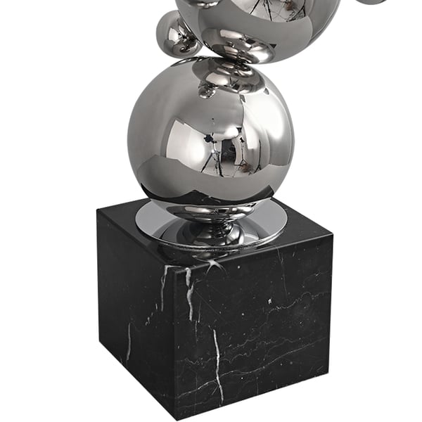 Sculpture de boule géométrique abstraite moderne de 24 pouces, ornement artistique, décor en acier inoxydable et en marbre