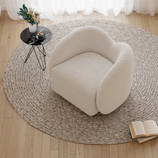 Modern White Swivel Accent Chair Cloud Boucle Lounge Chair