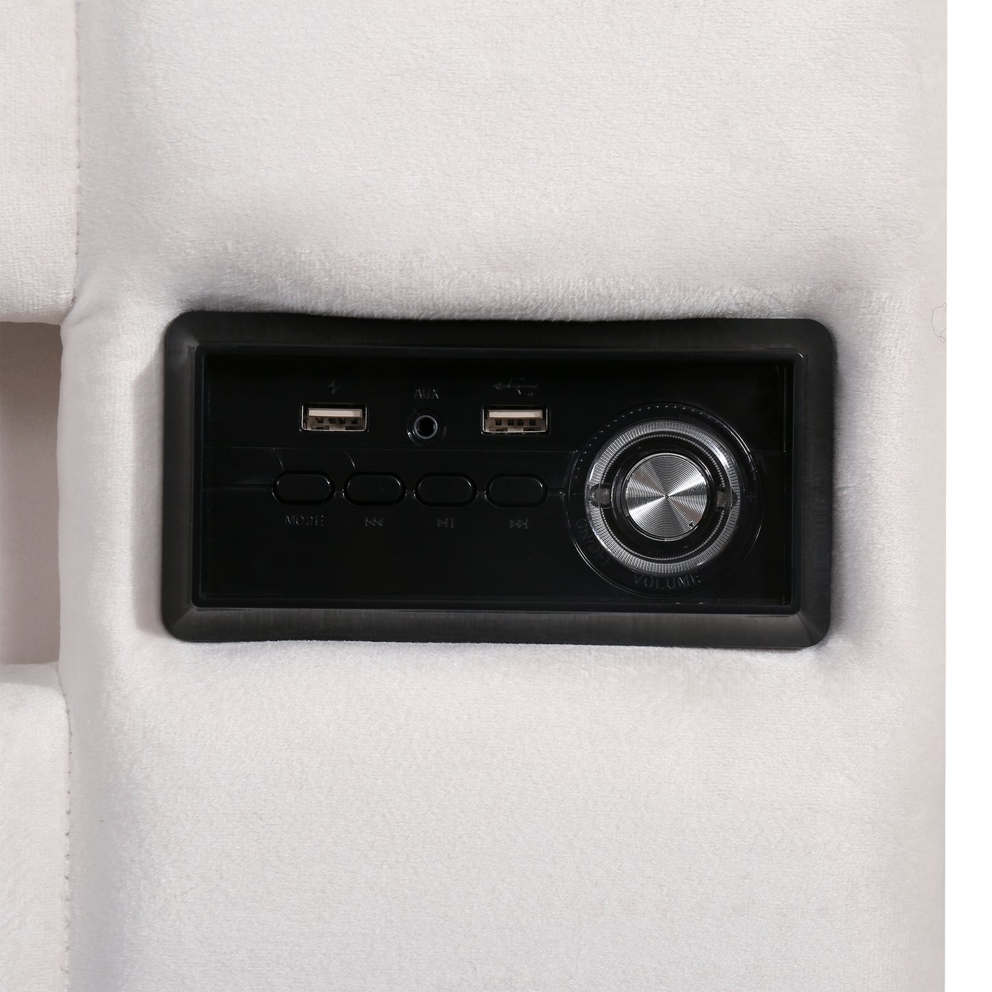Lit rembourré Queen Size avec lumière LED, lecteur Bluetooth et chargement USB, lit de rangement hydraulique en tissu velours beige