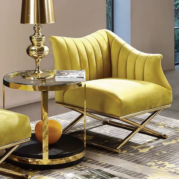 Glam Accent Chair Velvet Upholstered in Gold Legs Style in B Left Side Chair