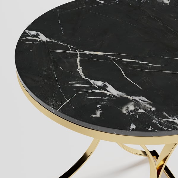 Modern Luxurious Round Black Marble Stone Side Table X-Base End Table in Gold