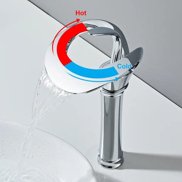 Modern Elegant Waterfall Bathroom Vessel Sink Faucet Single Handle Solid Brass in Chrome