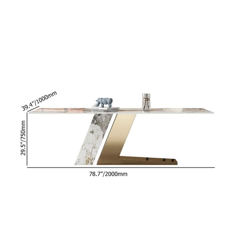 78.7 Inches Rectangle Modern Sintered Stone Top Dining Table for 6 Stainless Steel