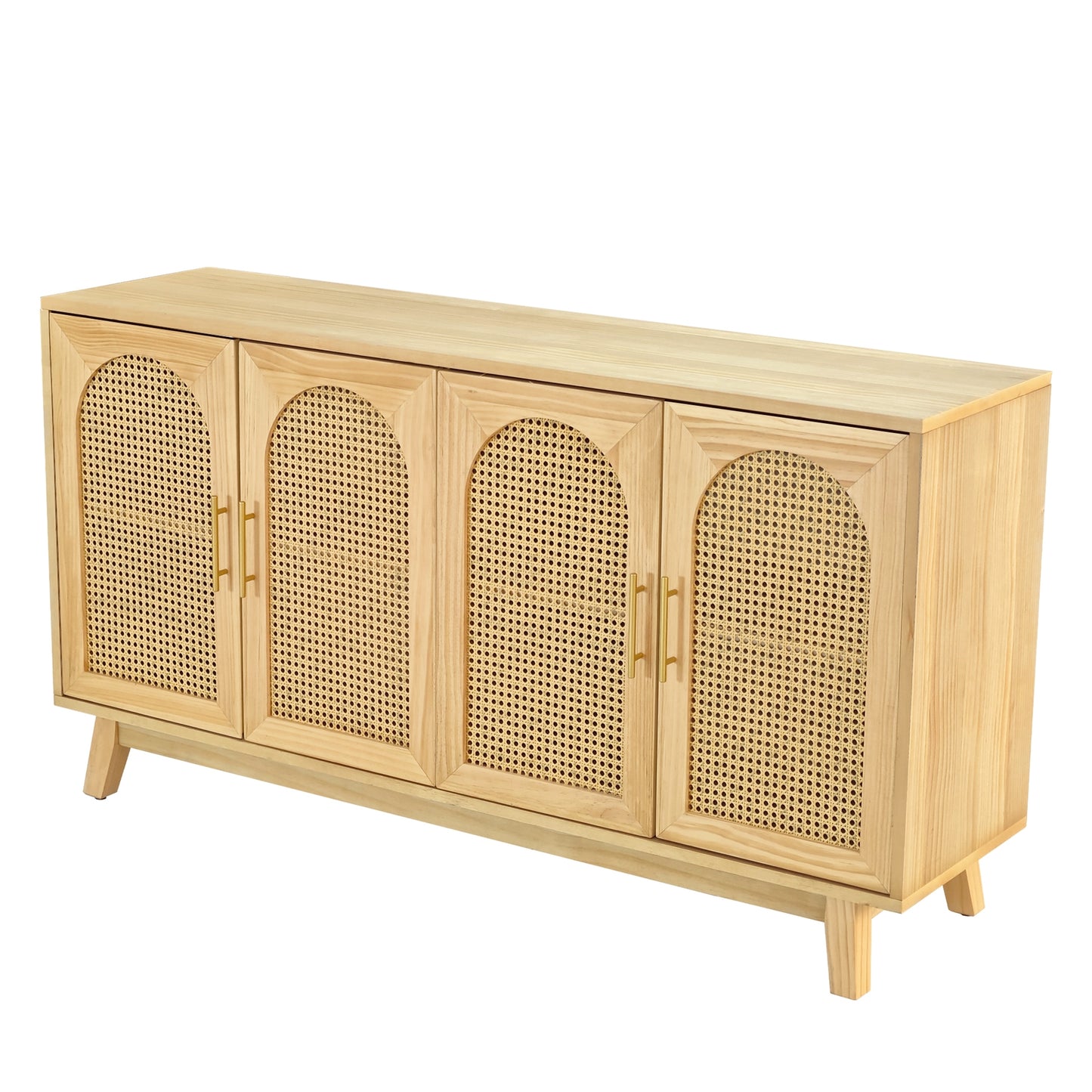 59.84"Modern 4-Door Cabinet with Rattan Decorative Doors,for Bedroom,Living Room,Office,Easy Assembly, Natural