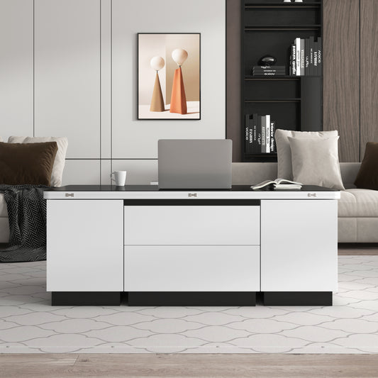 Modern White Lift Top Glass Coffee Table with Drawers & Storage Multifunction Table