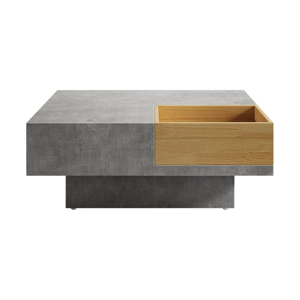 27.6" Japandi Wooden Square Coffee Table with Open Storage Concrete Gray & Natural