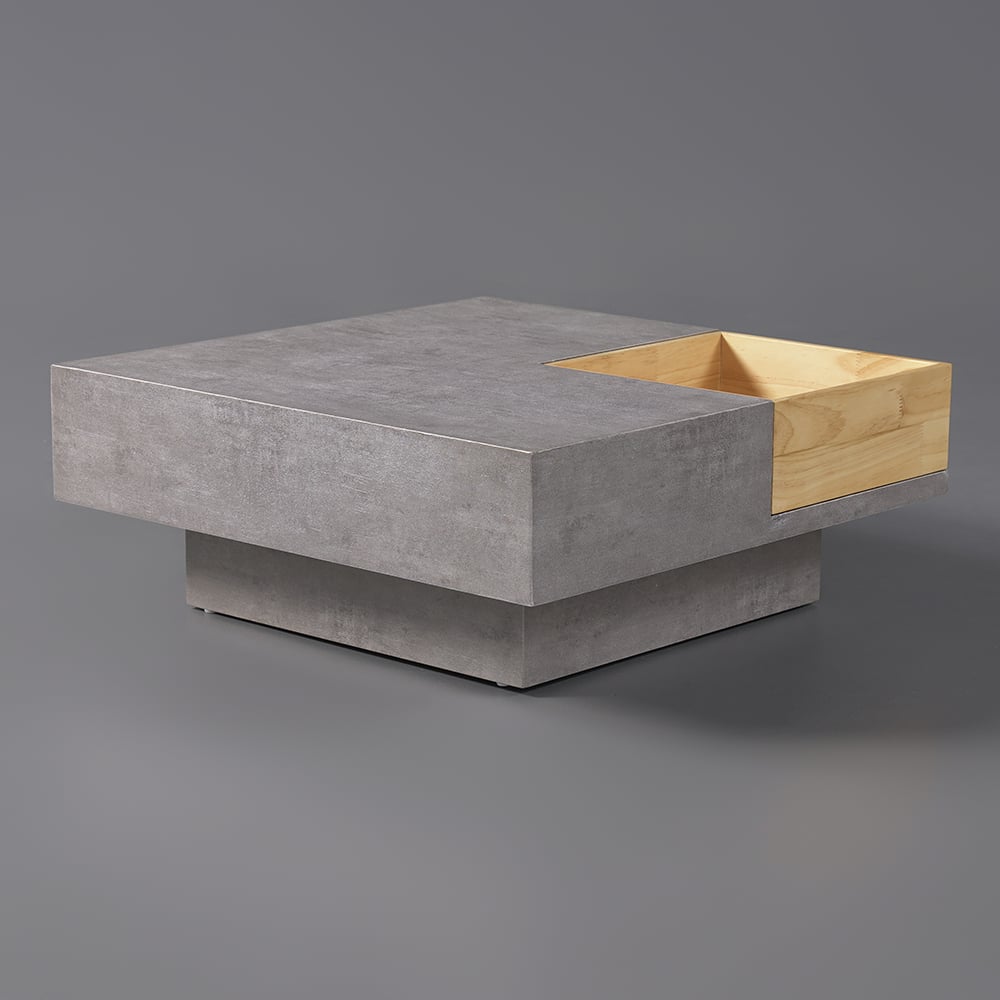 27.6" Japandi Wooden Square Coffee Table with Open Storage Concrete Gray & Natural