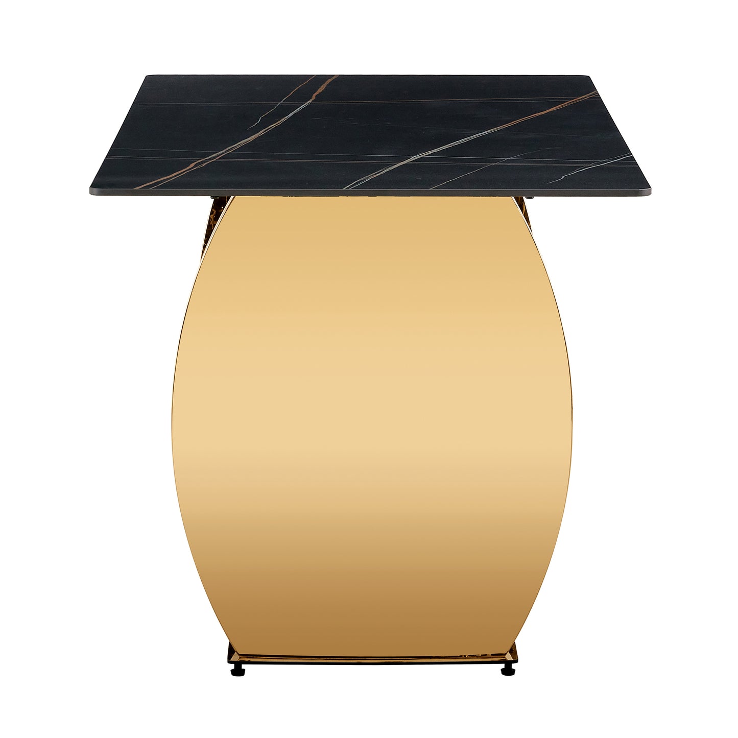 Stylish 63" Rectangular Table with Black Patterned Top and Gold Legs - Perfect for Dining Room and Living Space