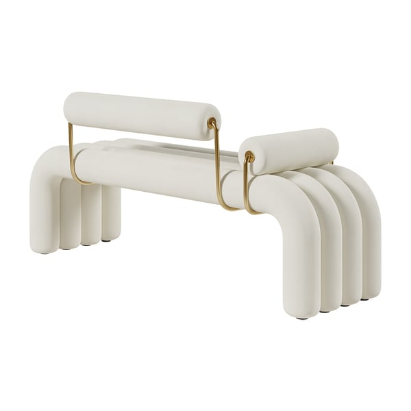 Modern White&Green&Brown Line Tufted Bench Velvet Upholstered Entryway Bench in Gold Finish#White