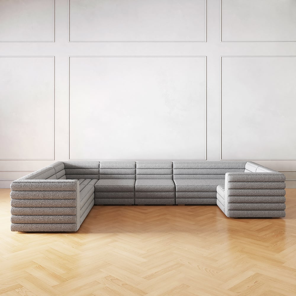 126 Inches U-Shaped Modern Gray Boucle Modular Sectional Sofa for 8 Seaters