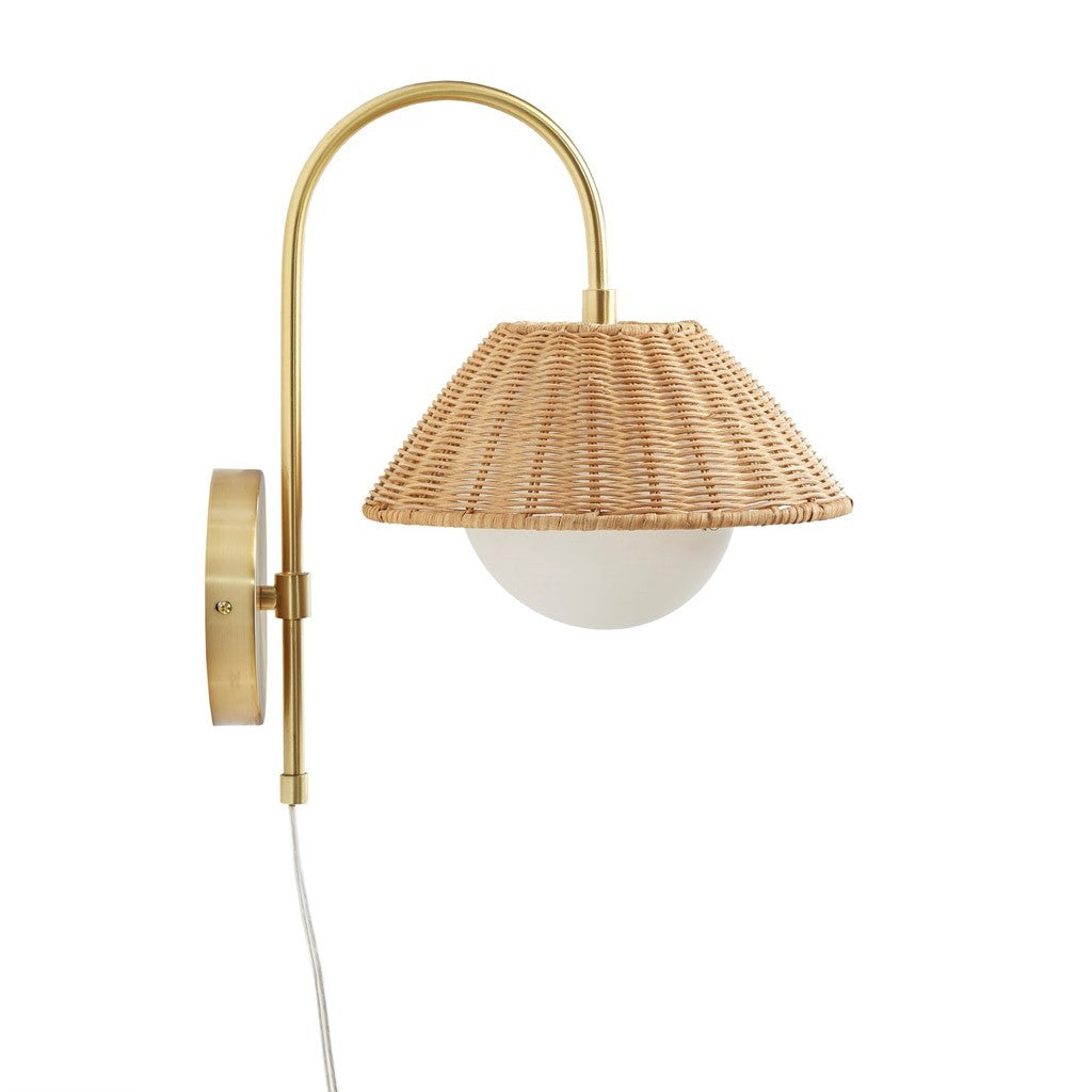 Rattan Weave Wall Sconce in Gold Finish