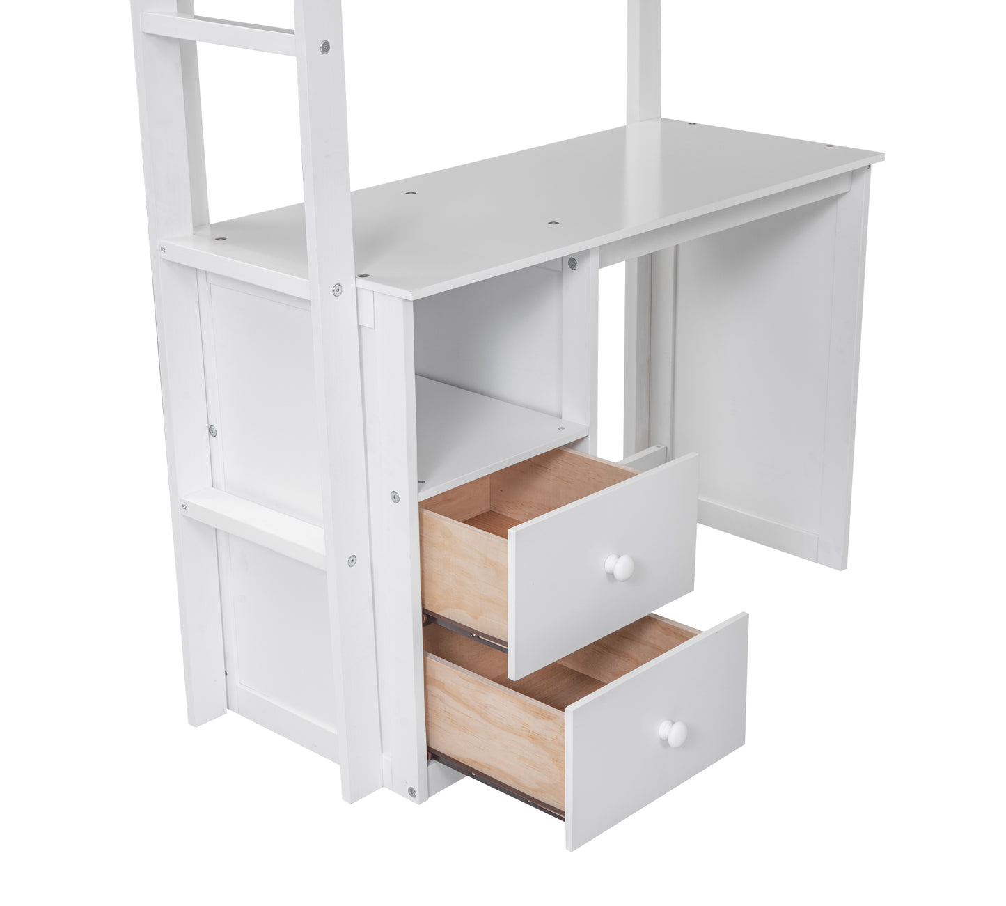 Lit mezzanine double en bois avec armoires et bureau à 2 tiroirs avec armoire, blanc