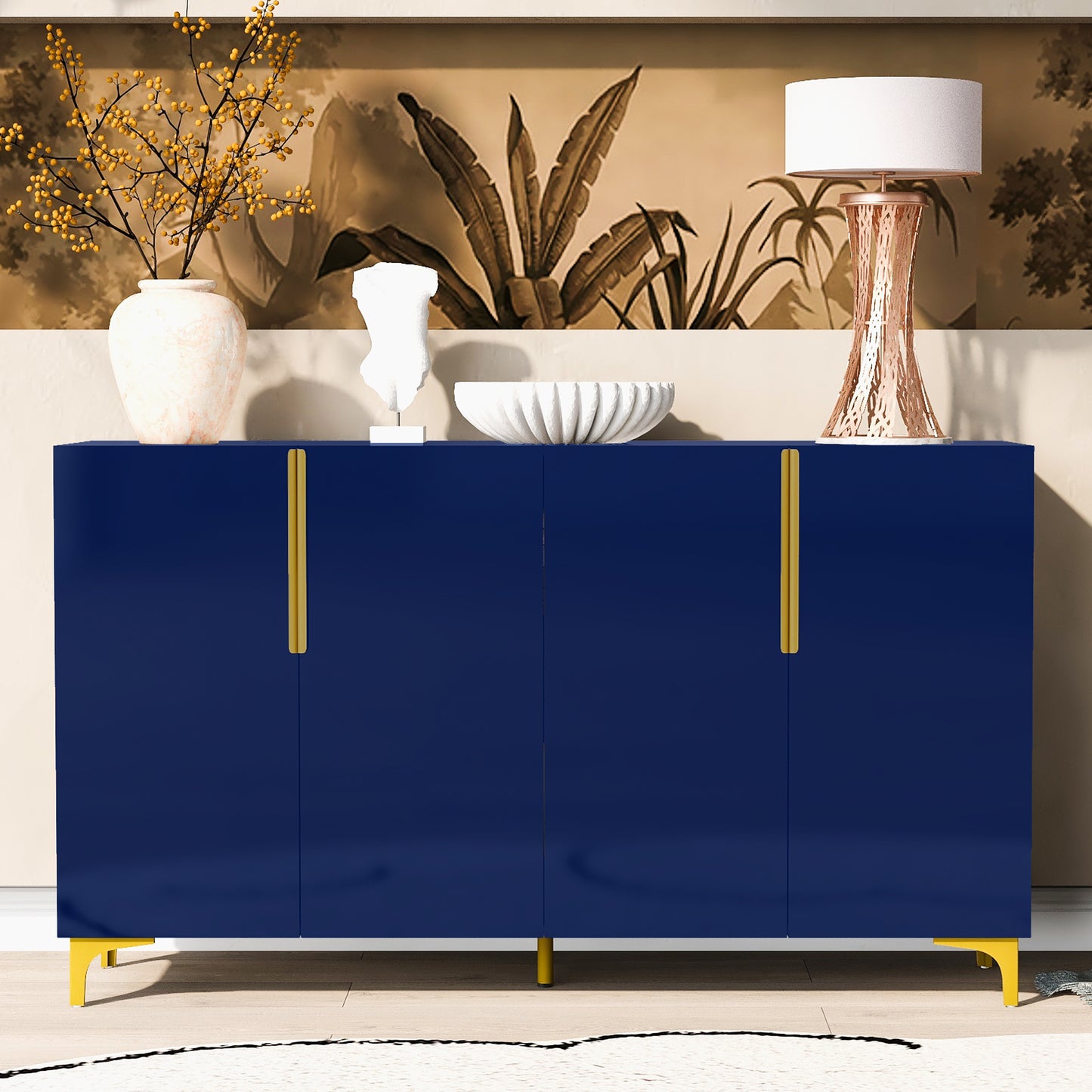 Chic Light Luxury Storage Cabinet with Glossy Finish - Versatile for Living Room and Study