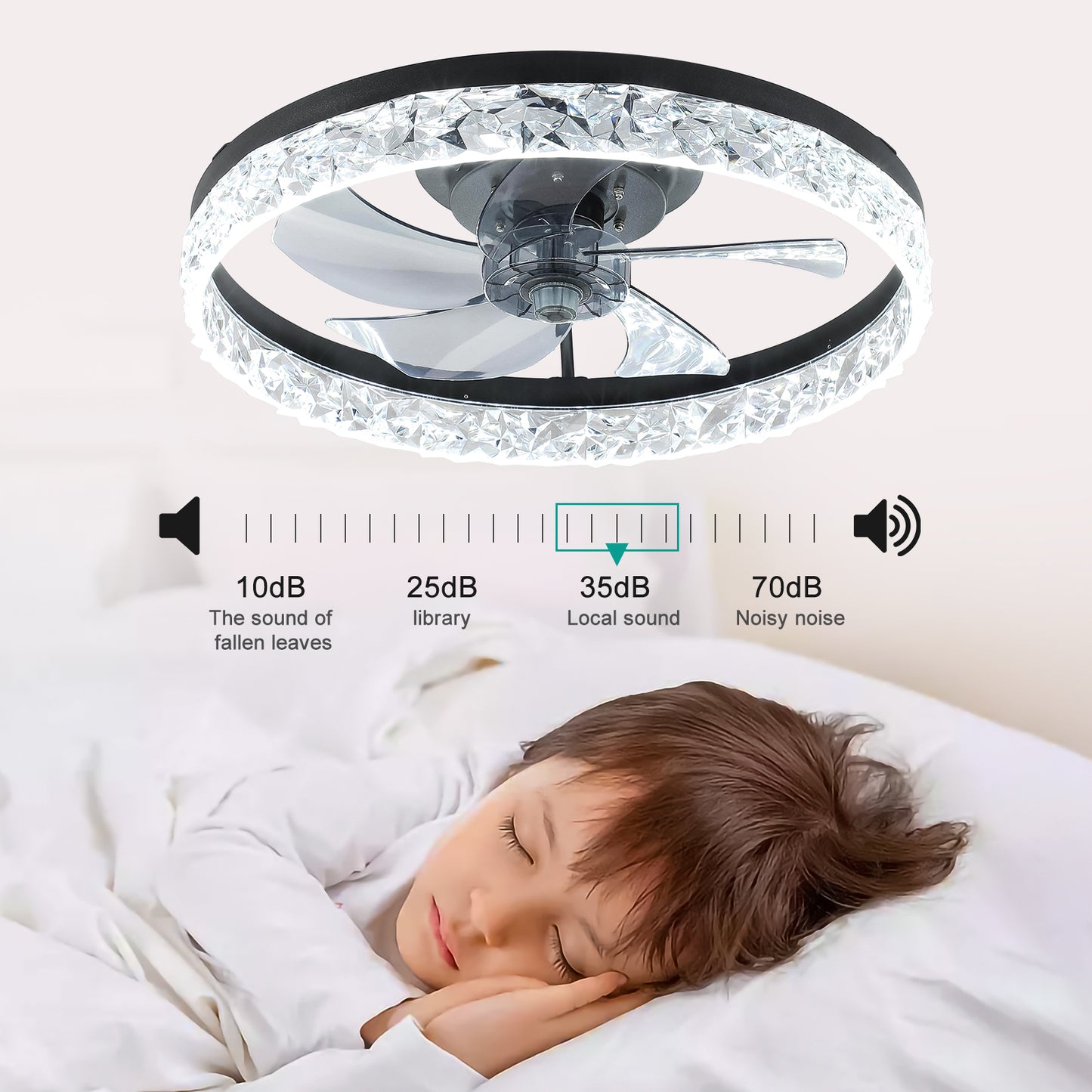 Contemporary Acrylic Ceiling Fan with 3-Color Lighting & Remote Control