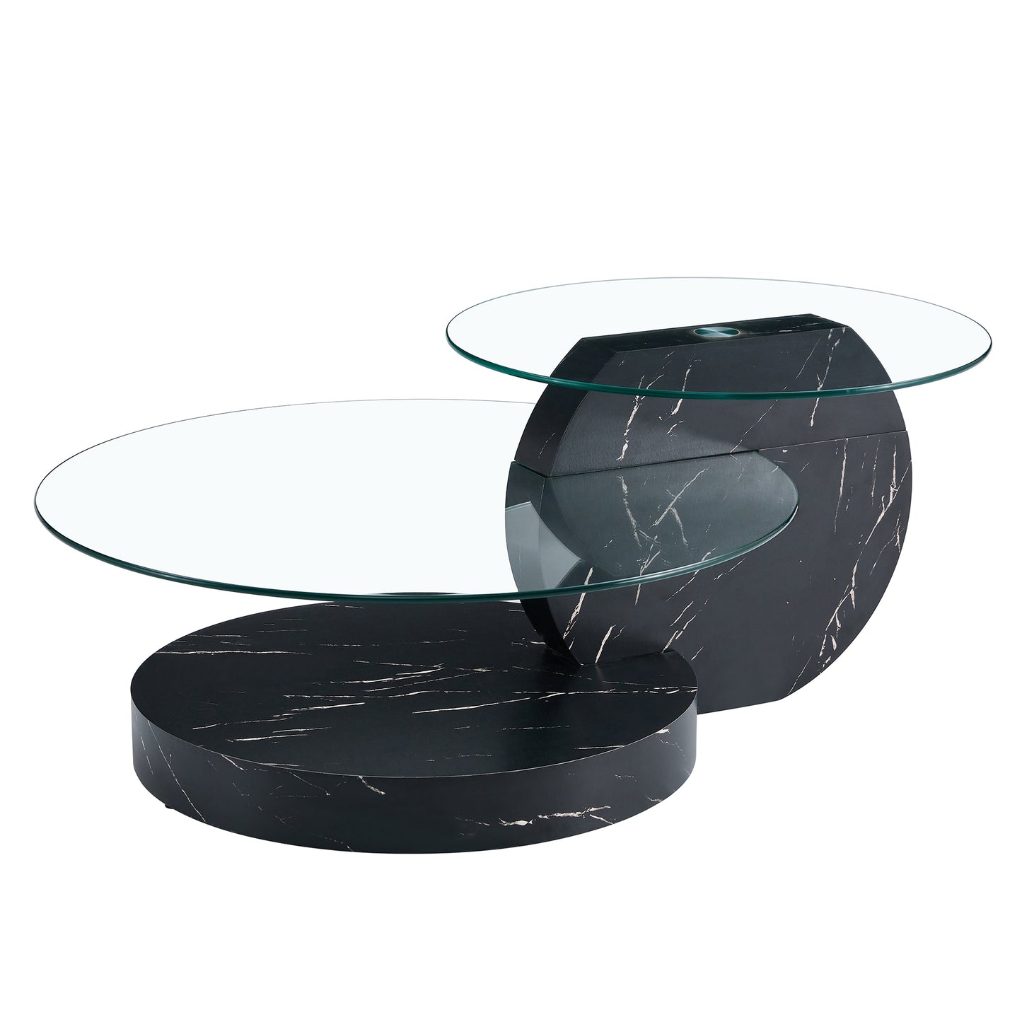 Contemporary Double-Deck Round Table - Functional Glass Top and MDF Legs, Suitable for Living Room