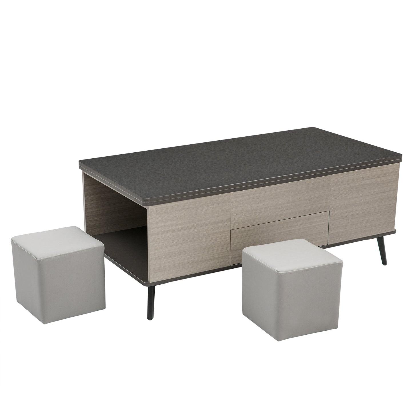 5 Pieces Lift Top Coffee Table Set with Storage Convertible Dining Table with Ottomans