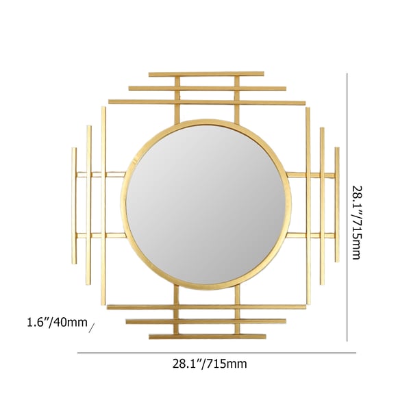 Miroir mural de luxe géométrique 3D en métal doré de 28 pouces, décoration de maison superposée pour l'entrée