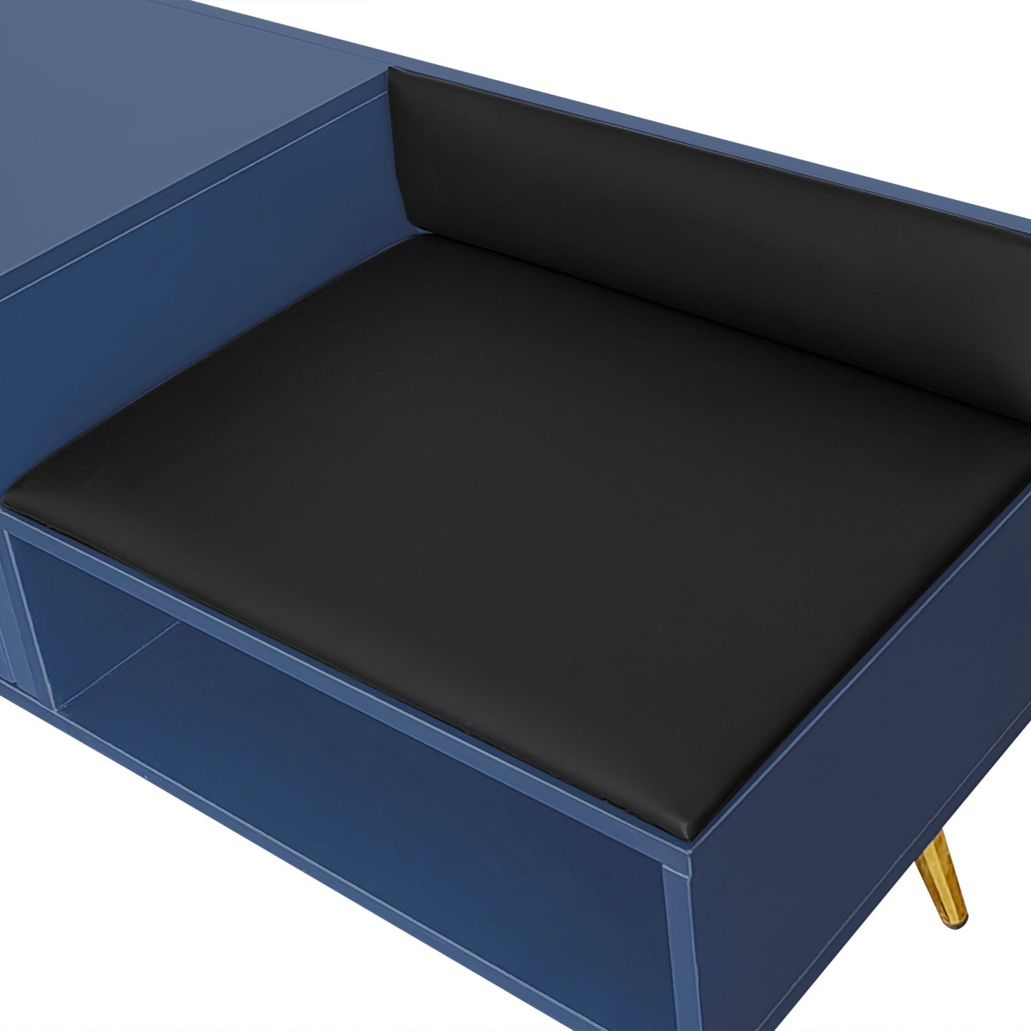 TREXM Modern Shoe Storage Bench with Hidden Storage and Upholstered Cushions for Bedside, Living Room and Entryway (Navy)