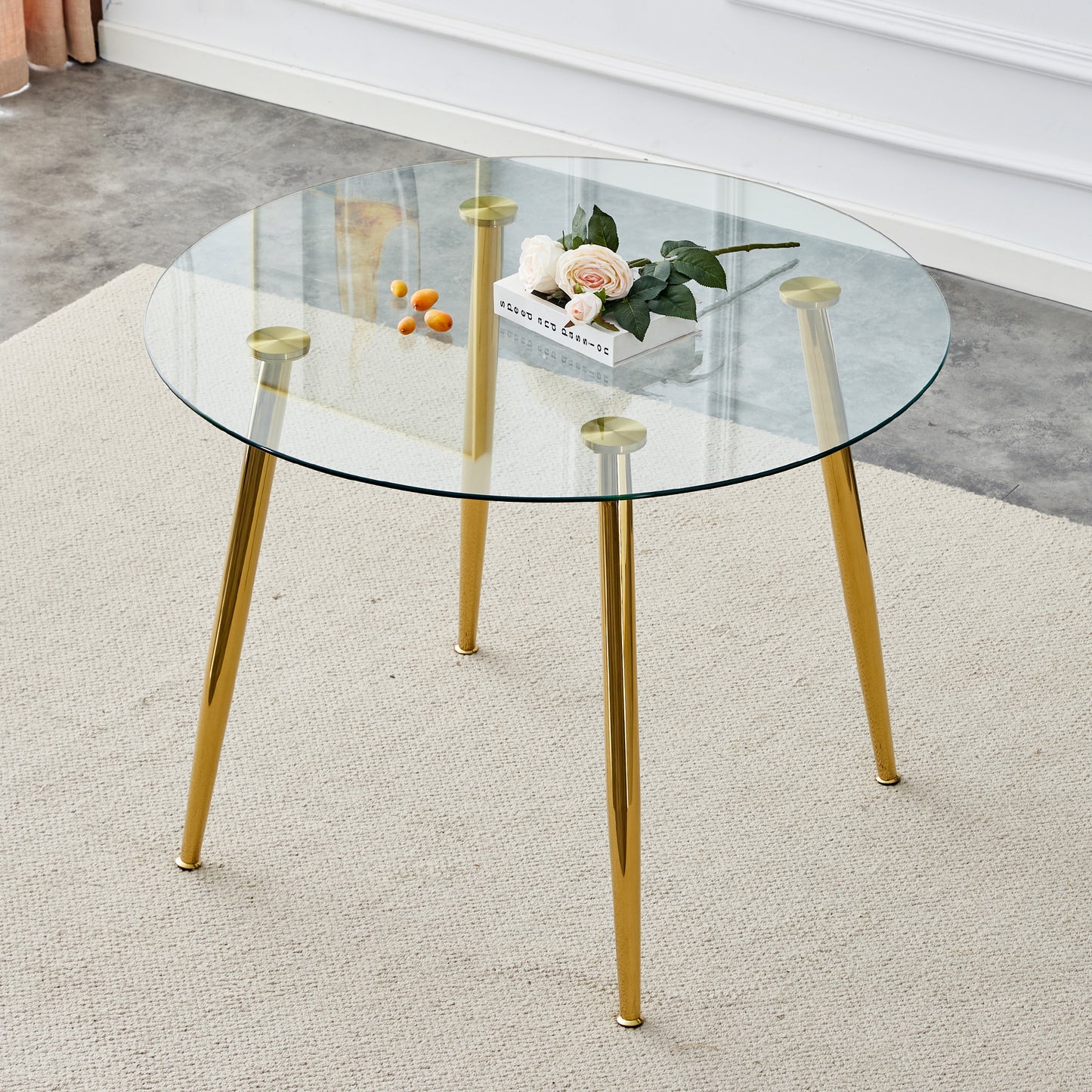 Elegant 40-Inch Round Glass Dining Table with Gold Plated Legs - Modern Minimalist Design