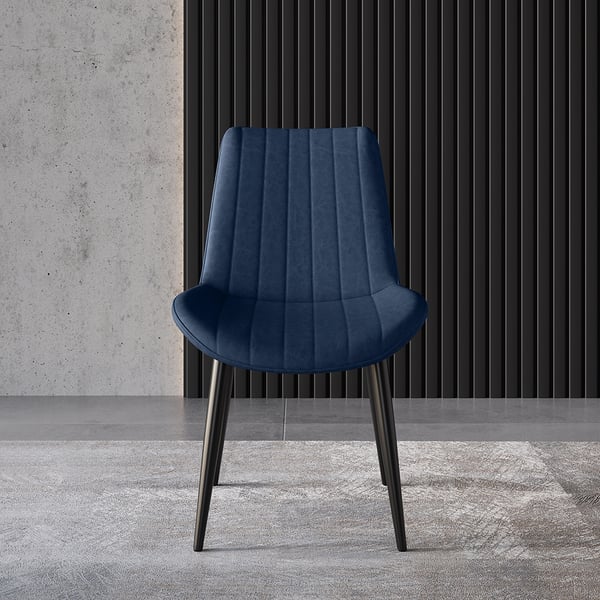 Modern Blue Dining Room Chairs PU Leather Upholstered (Set of 2)