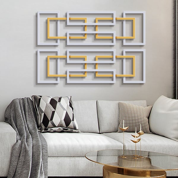 2 Pieces Big Metal Wall Decor Set Modern Gold & Silver Rectangle Art Living Room Bedroom