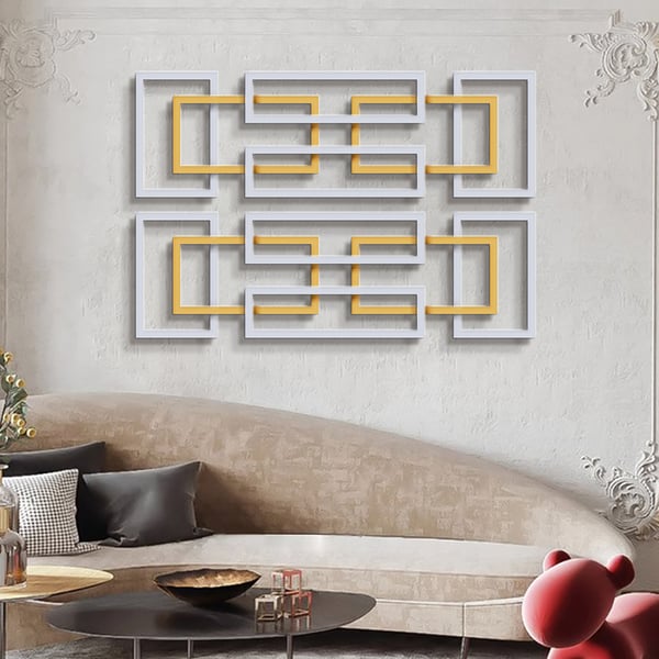 2 Pieces Big Metal Wall Decor Set Modern Gold & Silver Rectangle Art Living Room Bedroom