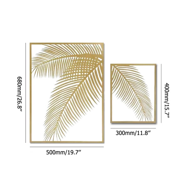 2 Pieces Metal Wall Decor Rectangular Palm Leaf Home Art Set in Gold for Living Room