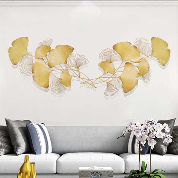 2 Pieces Modern Metal Ginkgo Leaves Wall Decor For Living Room Home Hanging Art in Gold