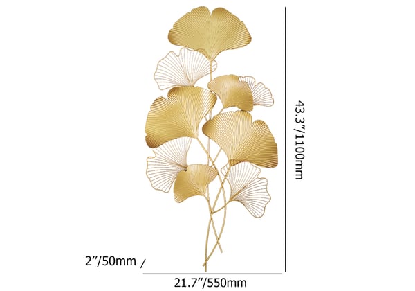 Feuilles de Ginkgo en métal moderne, décoration murale pour salon, maison, Art suspendu en or, 2 pièces