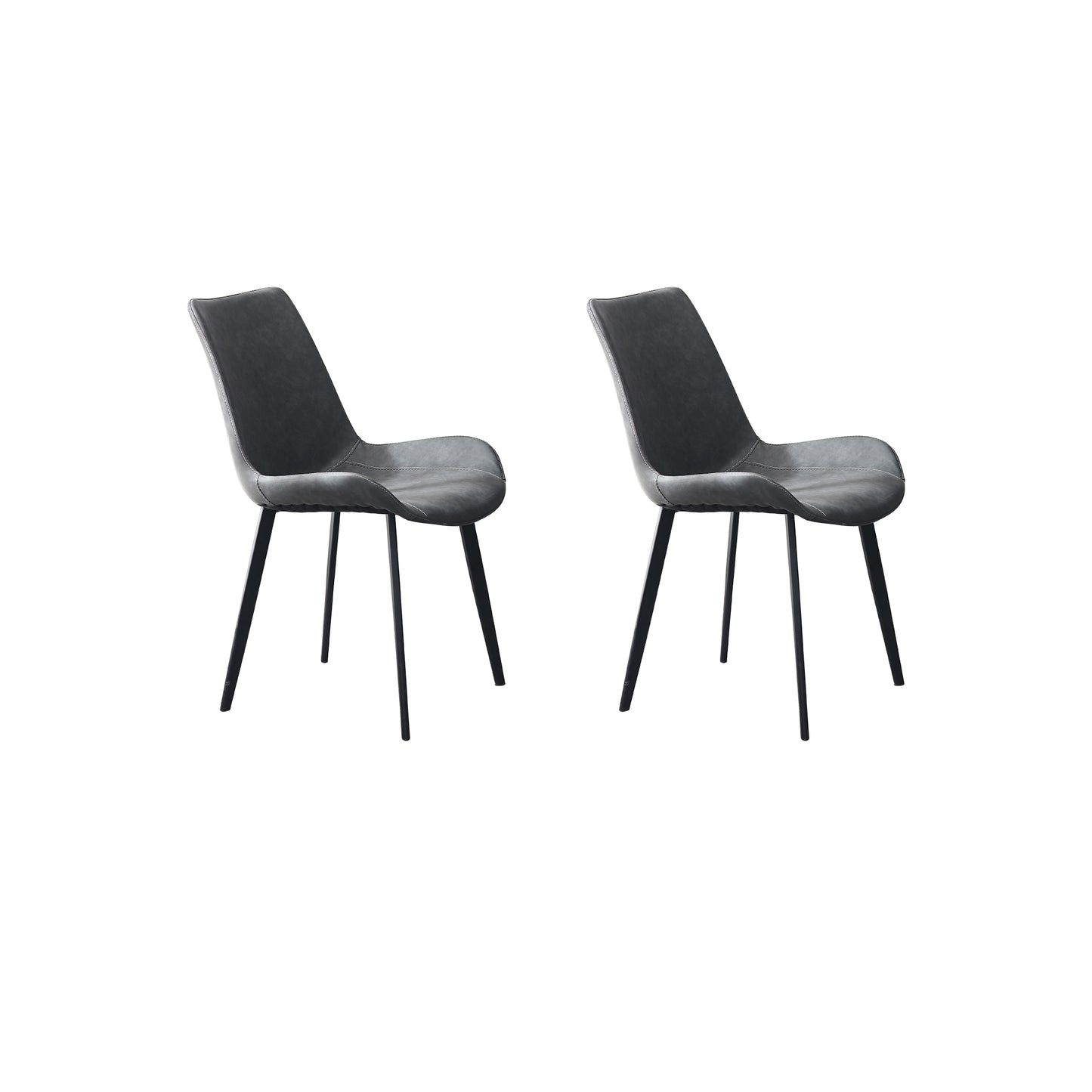 Deep Gray Dining Chairs Set of 2 with PU Leather Upholstery & High Back Dining Table Chair