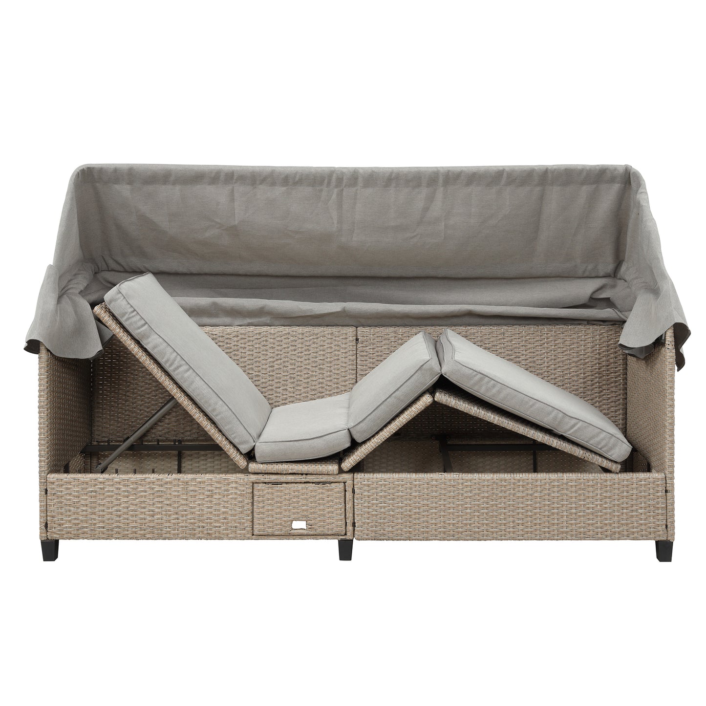 TOPMAX Ensemble de canapé de patio en osier en résine résistant aux UV 4 pièces avec auvent rétractable, coussins et table élévatrice, marron