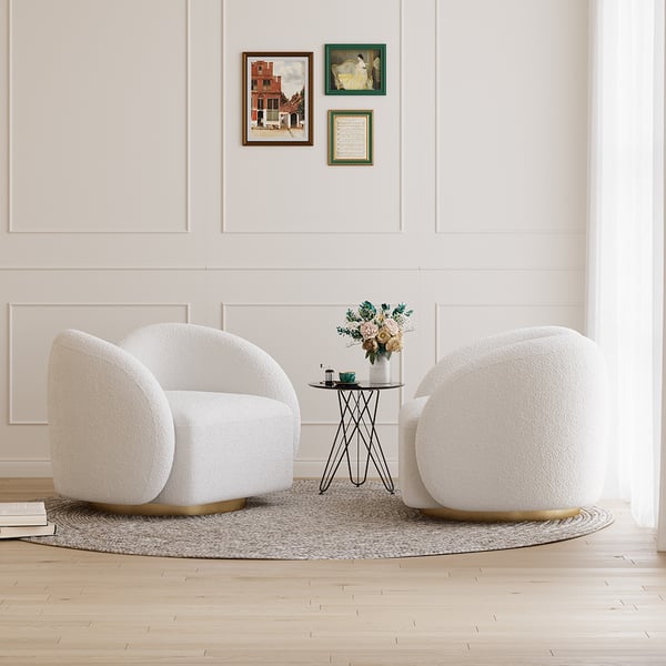 Modern White Swivel Accent Chair Cloud Boucle Lounge Chair