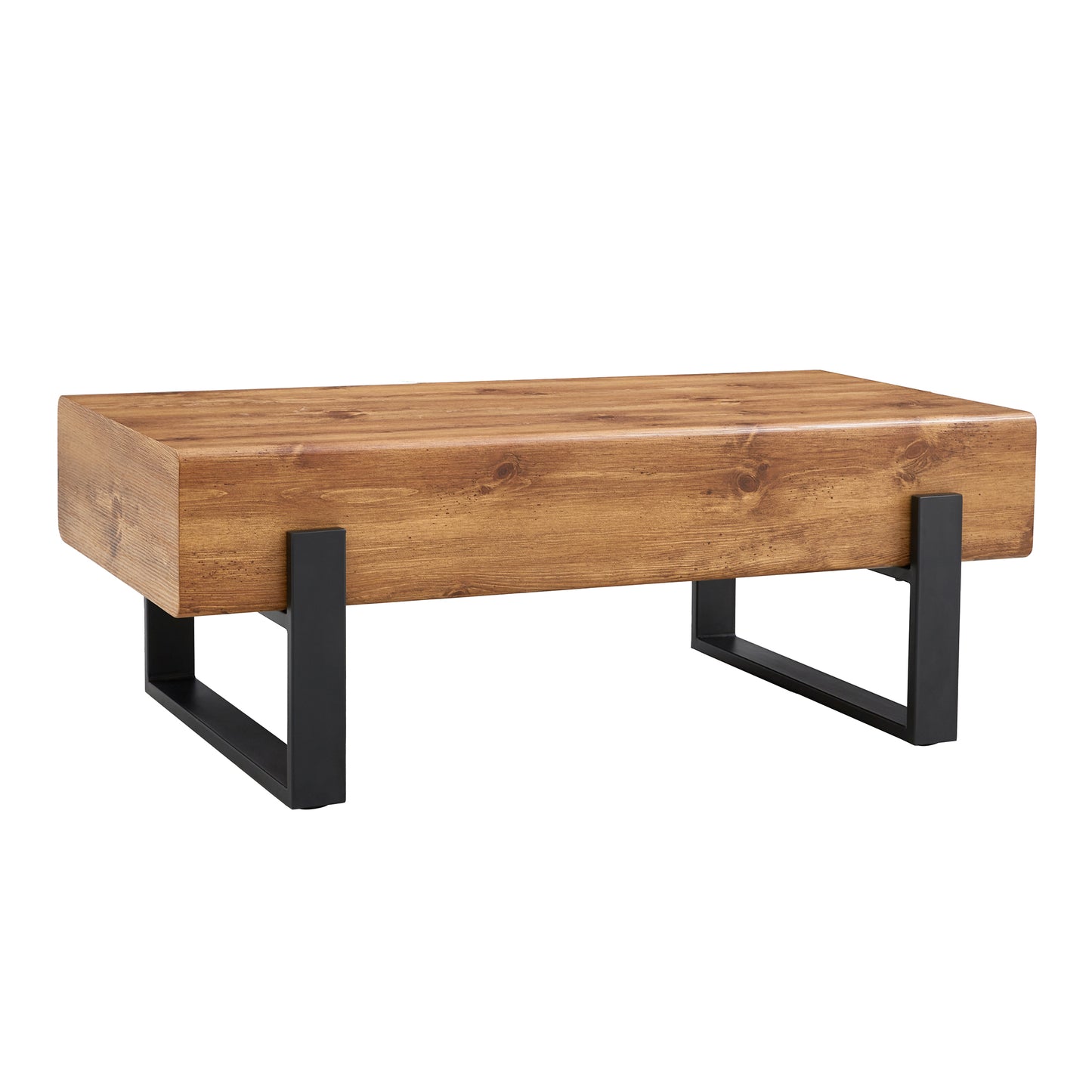 Natural Wood Tone Rustic MDF Coffee Table with Metal Legs