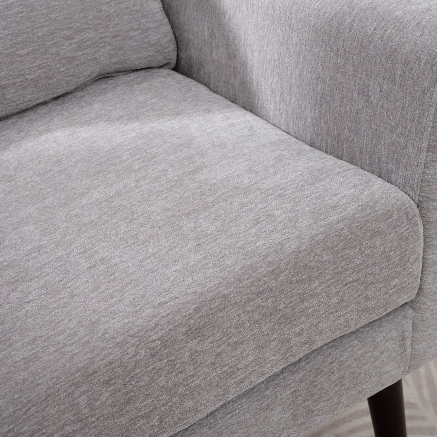 Chaise d'appoint moderne, fauteuils en chenille pour salon, fauteuil moderne rembourré, chaise longue rembourrée et confortable dans un petit espace, chambre à coucher, avec oreiller, pieds en bois massif (gris)