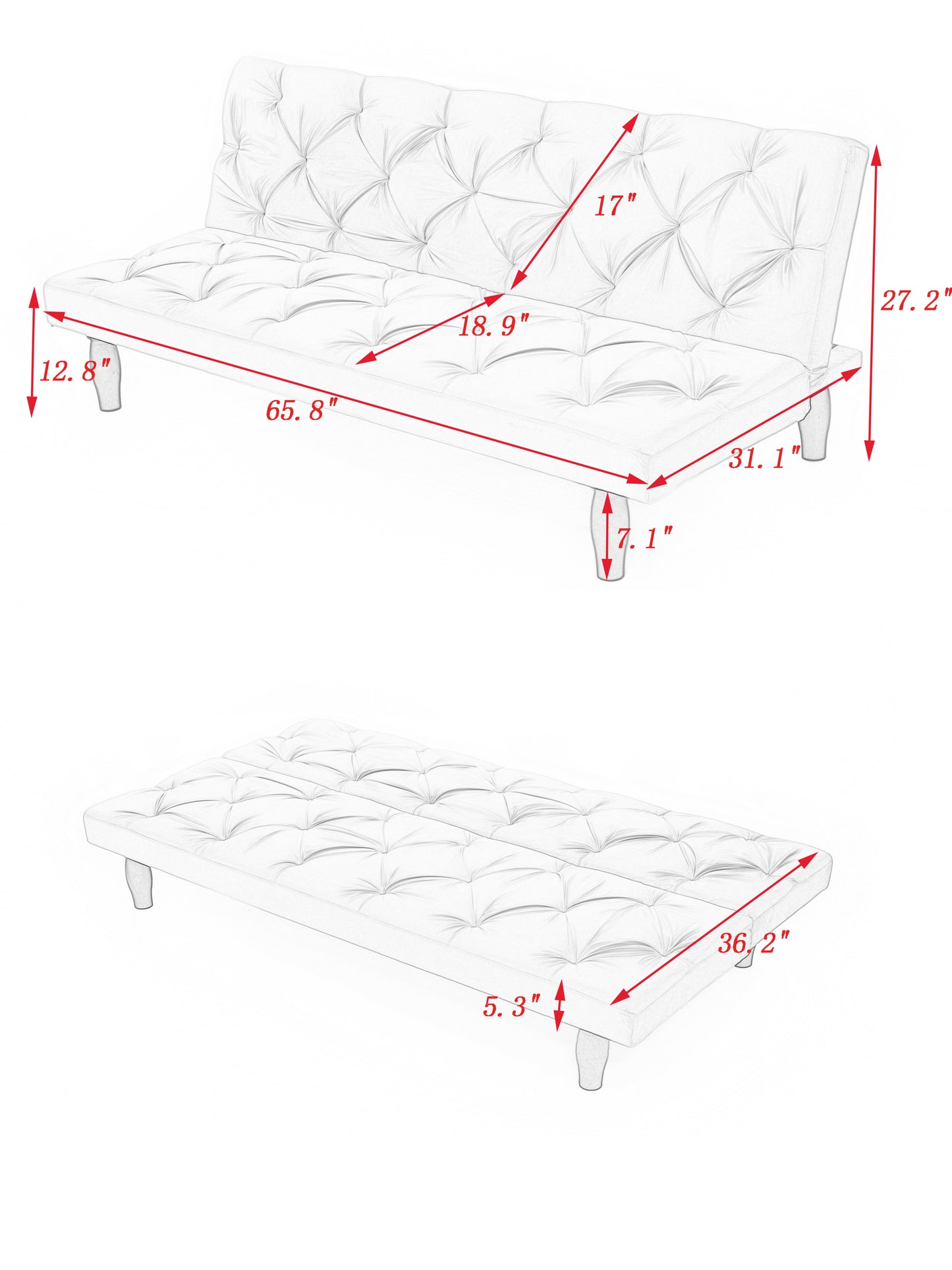 2534B Sofa converts into sofa bed 66" green velvet sofa bed suitable for family living room, apartment, bedroom