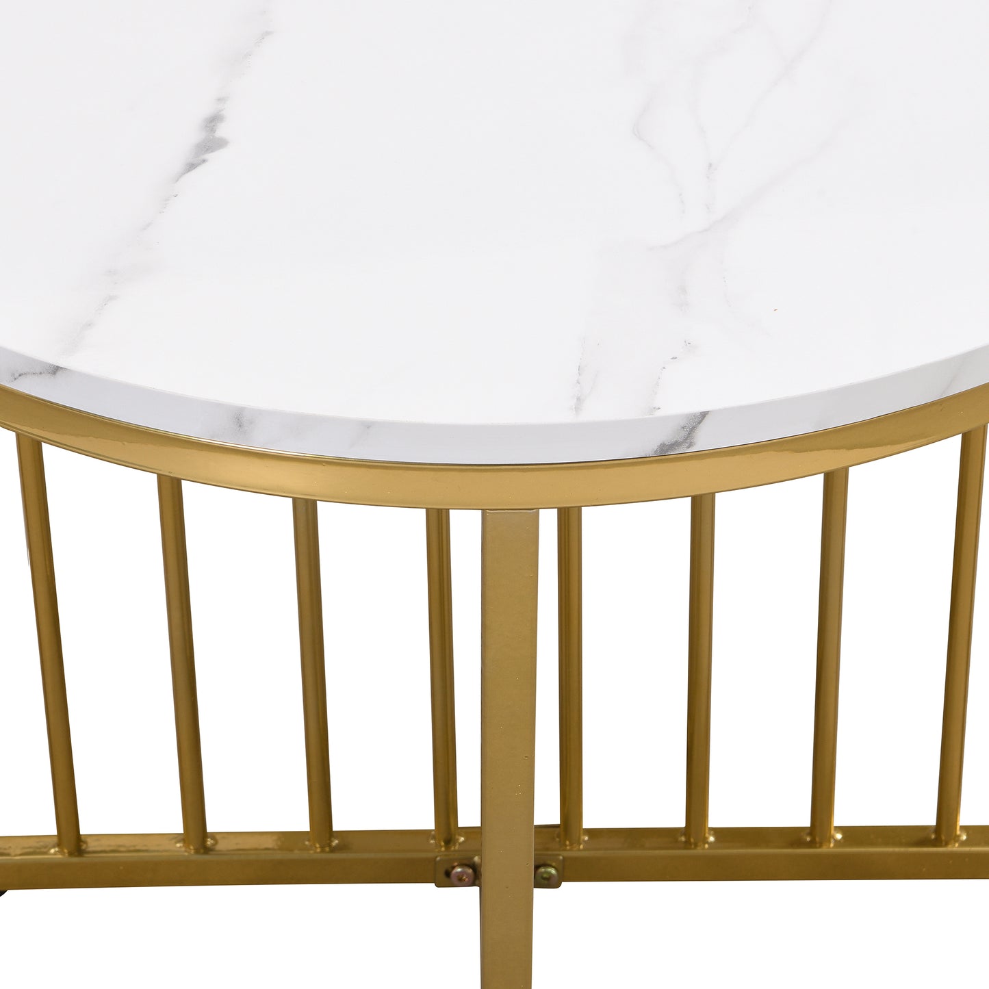 Modern Round Nesting Coffee Table Set 2-Piece White & Marbling Top Gold Base